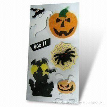3-D Handmade Halloween Stickers, Made of Non-woven Fabric, Paper and Diamond
